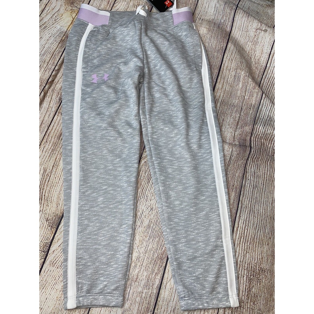 Under Armour Youth Small (8) Gray Crop Joggers Purple Trim NEW